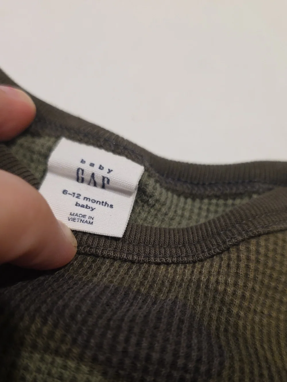 GAP Olive Camo Long-Sleeve Baby One-Piece 6-12 Months